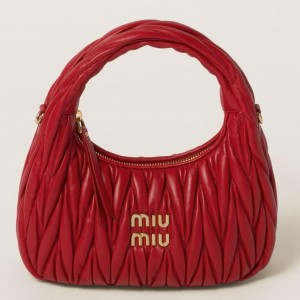 Miu Miu Wander Hobo Bag in Red Matelasse Leather