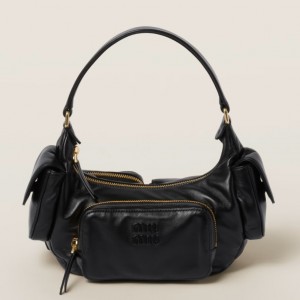 Miu Miu Pocket Shoulder Bag in Black Nappa Leather