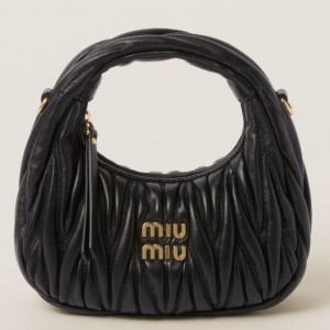 Miu Miu Wander Hobo Mini Bag in Black Matelasse Leather