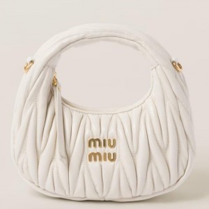Miu Miu Wander Hobo Mini Bag in White Matelasse Leather