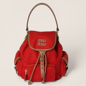 Miu Miu Small Backpack in Red Canvas and Calfskin