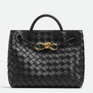 Bottega Veneta Small Andiamo Bag In Black Intrecciato Lambskin