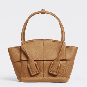 Bottega Veneta Mini Arco Bag In Caramel Intrecciato Leather