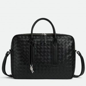 Bottega Veneta Getaway Briefcase in Black Intrecciato Calfskin
