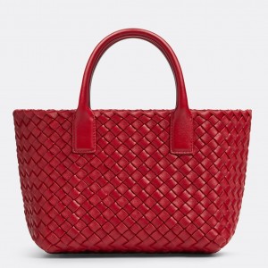 Bottega Veneta Cabat Mini Bag In Red Intrecciato Lambskin