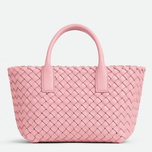 Bottega Veneta Cabat Mini Bag In Pink Intrecciato Lambskin