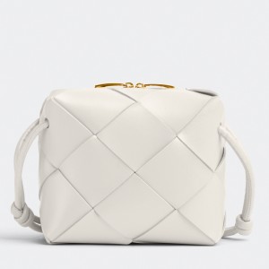 Bottega Veneta Mini Cassette Camera Bag In White Lambskin