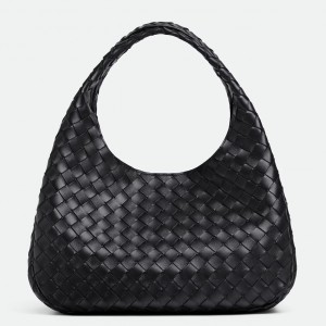 Bottega Veneta Campana Medium Bag in Black Intrecciato Lambskin