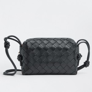 Bottega Veneta Mini Loop Bag In Black Intrecciato Lambskin