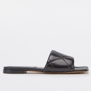 Bottega Veneta Rubber Lido Slides In Black Lambskin