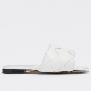 Bottega Veneta Lido Slides In White Intreccio Lambskin