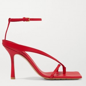 Bottega Veneta Ankle-strap Stretch Sandals In Red Leather