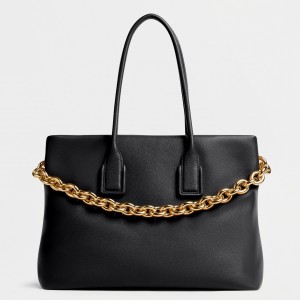 Bottega Veneta Chain Tote Bag In Black Grained Leather
