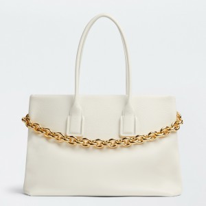 Bottega Veneta Chain Tote Bag In White Grained Leather