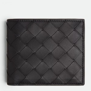 Bottega Veneta Bi-fold Coin Purse Wallet in Black Intrecciato Calfskin