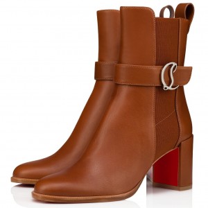 Christian Louboutin CL Chelsea Ankle Boots 70MM in Brown Leather