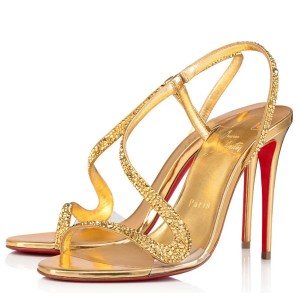 Christian Louboutin Rosalie Strass Sandals 100mm in Gold Leather