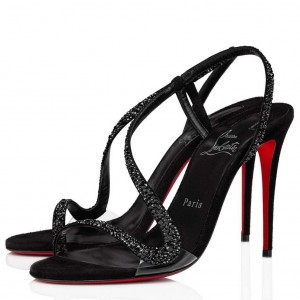 Christian Louboutin Rosalie Strass Sandals 100mm in Black Leather