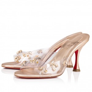 Christian Louboutin Degraqueenie 85mm Mules in Gold Leather with Crystals