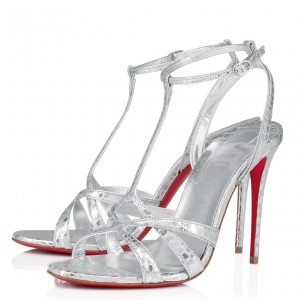 Christian Louboutin Tangueva Strappy Sandals 100mm in Silver Leather