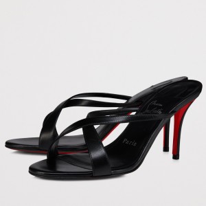 Christian Louboutin Mulazee Cross Mules 80mm in Black Lambskin