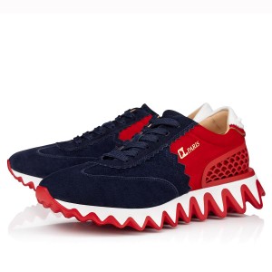 Christian Louboutin Men's Loubishark Sneakers In Blue/Red Suede