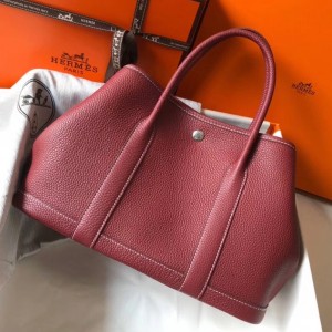 Hermes Garden Party 30 Bag In Bordeaux Clemence Leather