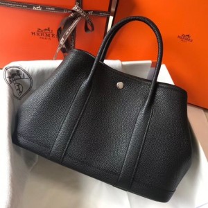 Hermes Garden Party 30 Bag In Black Clemence Leather