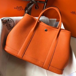 Hermes Garden Party 30 Bag In Orange Clemence Leather