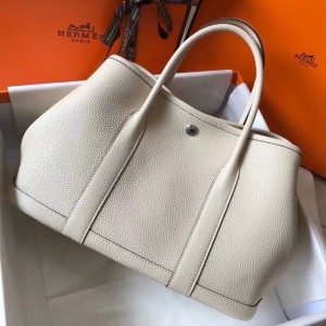 Hermes Garden Party 30 Bag In White Clemence Leather