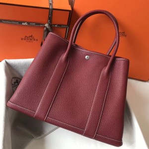 Hermes Garden Party 36 Bag In Bordeaux Clemence Leather