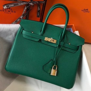 Hermes Birkin 25cm Bag In Malachite Clemence Leather