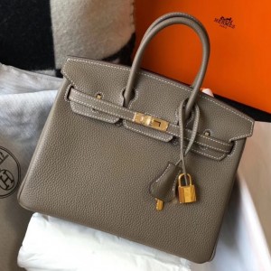 Hermes Birkin 25cm Bag In Taupe Clemence Leather