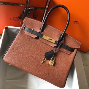 Hermes Bi-Color Birkin 30cm Bag In Brown/Black Clemence Leather