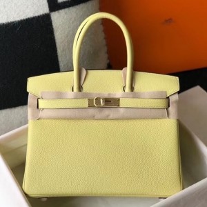 Hermes Jaune Poussin Clemence Birkin 30cm Bag