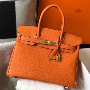 Hermes Orange Clemence Birkin 30cm Bag