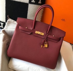 Hermes Bordeaux Clemence Birkin 35cm Bag