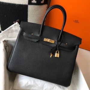 Hermes Black Clemence Birkin 35cm Bag