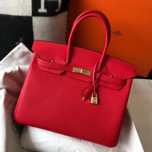 Hermes Red Clemence Birkin 35cm Bag
