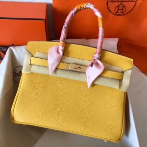Hermes Yellow Birkin 30cm Clemence Handmade Bag