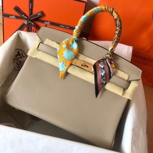 Hermes Tourterelle Birkin 30cm Epsom Handmade Bag