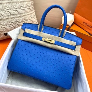 Hermes Blue Zellige Birkin 30cm Ostrich Handmade Bag