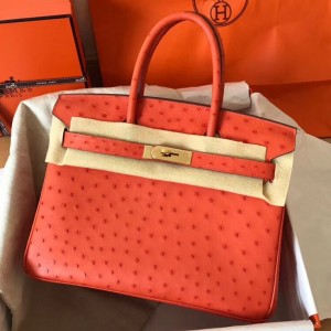 Hermes Orange Birkin 30cm Ostrich Handmade Bag