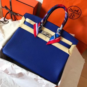 Replica Hermes Birkin 30cm 35cm Bag In Blue Lin Clemence Leather