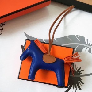 Hermes Rodeo Horse Bag Charm In Blue/Camarel/Orange Leather
