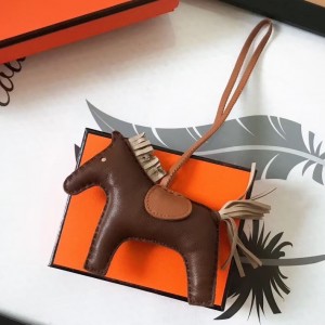 Hermes Rodeo Horse Bag Charm In Cafe/Camarel/Grey Leather
