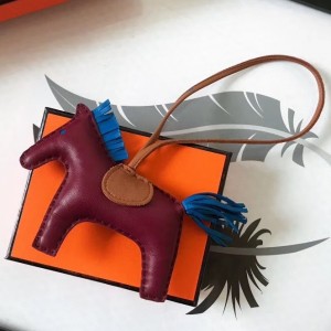 Hermes Rodeo Horse Bag Charm In Purple/Camarel/Blue Leather