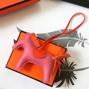 Hermes Rodeo Horse Bag Charm In Pink/Orange Leather