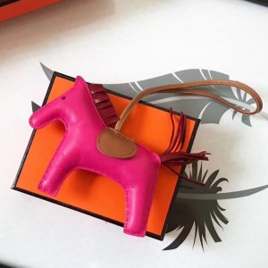 Replica Hermes Rodeo Horse Bag Charm In Yellow/Camarel/Pink Leather