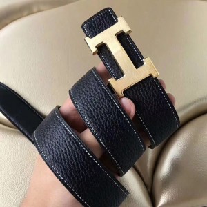 Hermes H Belt Buckle & Black Clemence 32 MM Strap 